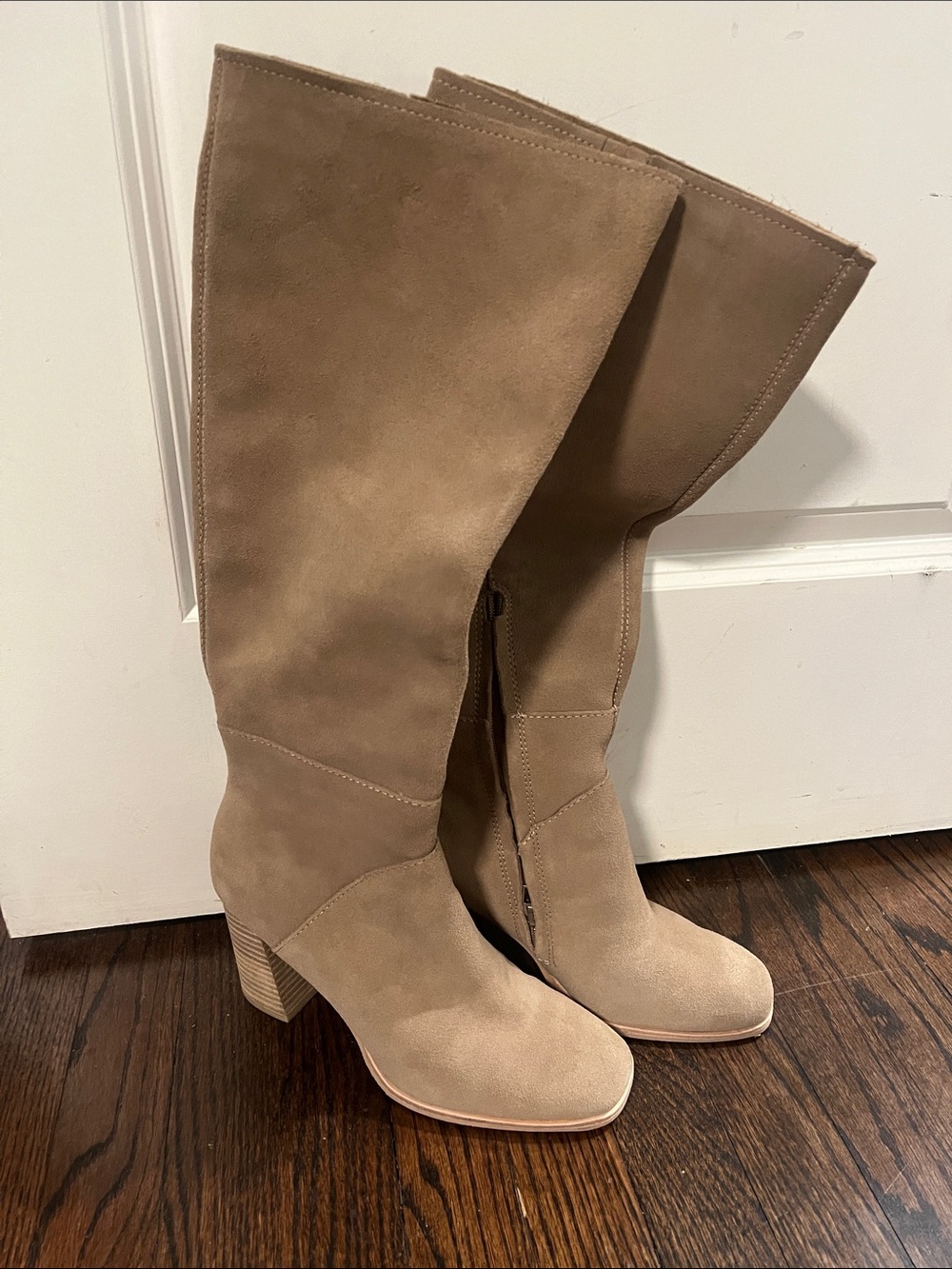 DV by Dolce Vita Fynn Taupe Suede Knee-High Block Heel Boots